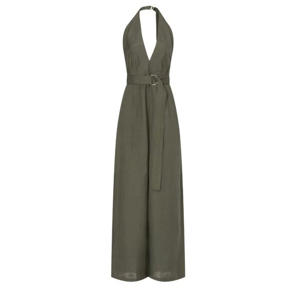 Adam Lippes Olive Green Wide Leg Jumpsuit SIZE 2 Halter Backless Designer $410 - Picture 5 of 11